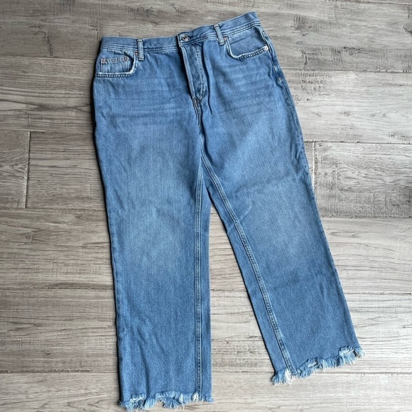 We The Free Oversized Wide Leg Jeans Frayed/Cropped Hem Medium Blue Cotton SZ 29 - Picture 3 of 13
